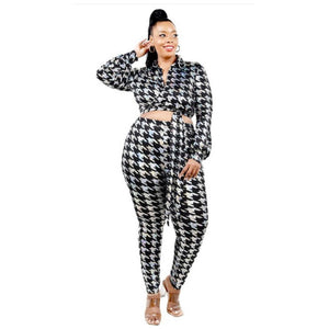 Open image in slideshow, Kelly Foil Houndstooth Leggings Two Piece Set Plus - Bronze Doll

